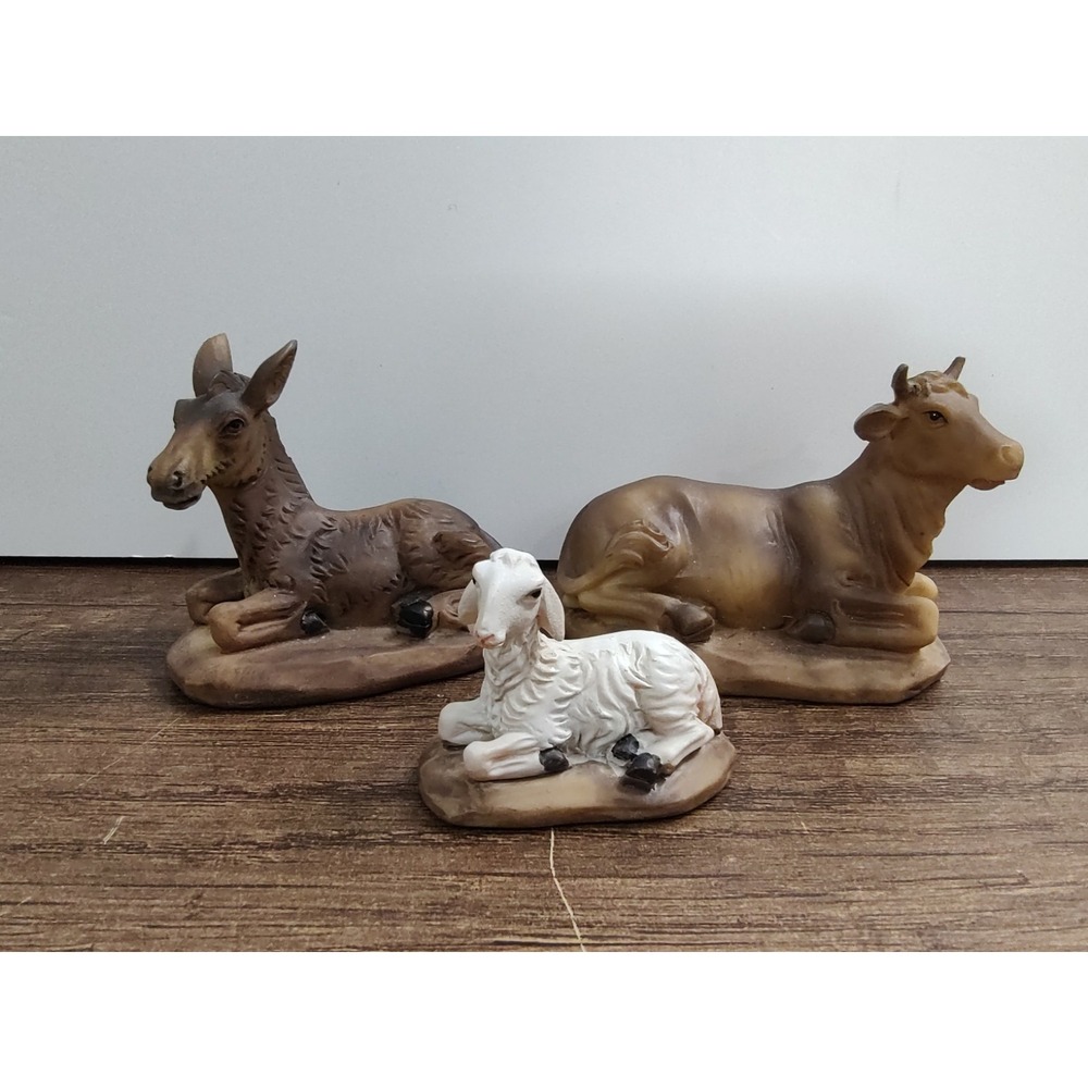 Nativity Scene Donkey Cow Lamb Figurine Resin Replacement Piece Lot Manger B4